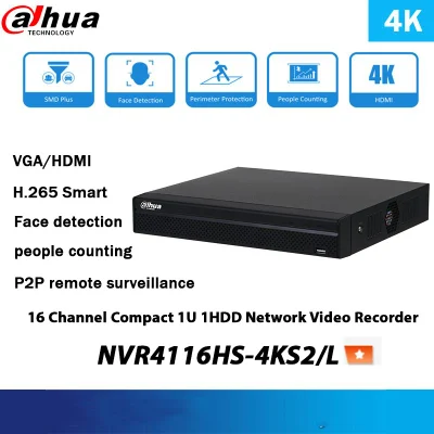 Dahua 4K 4/8/16 canais CCTV segurança rede codificador de vídeo sem Poe NVR4116HS-4ks2/L NVR