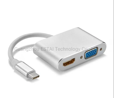 Adaptador USB C para HDMI/DVI/VGA, 4 em 1 USB 3.0 tipo C Hub VGA/HDMI/DVI Adaptador de vídeo, Conversor de vídeo multi-display 4K UHD macho para fêmea